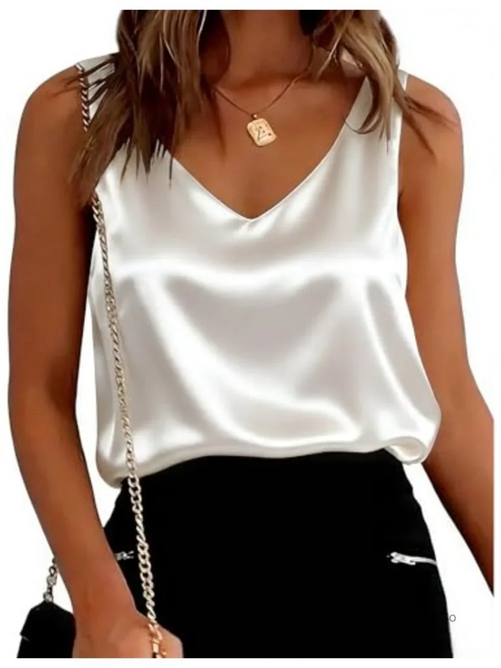 Silk Satin V Neck Cami Sleeveless Tank Top Summer Basic
